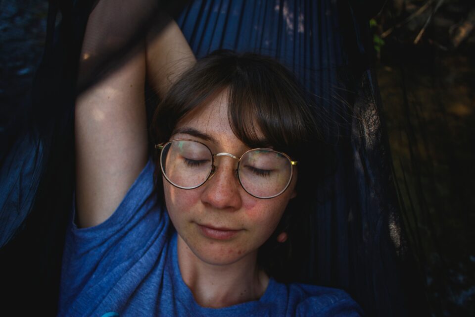 Person with eyes closed on autism and anxiety blog page